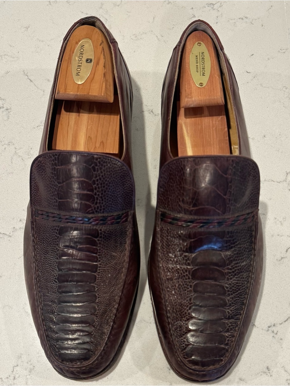 Vintage Bally Ostrich Leg Leather Loafers -Rare- Size 10.5 in dark brown